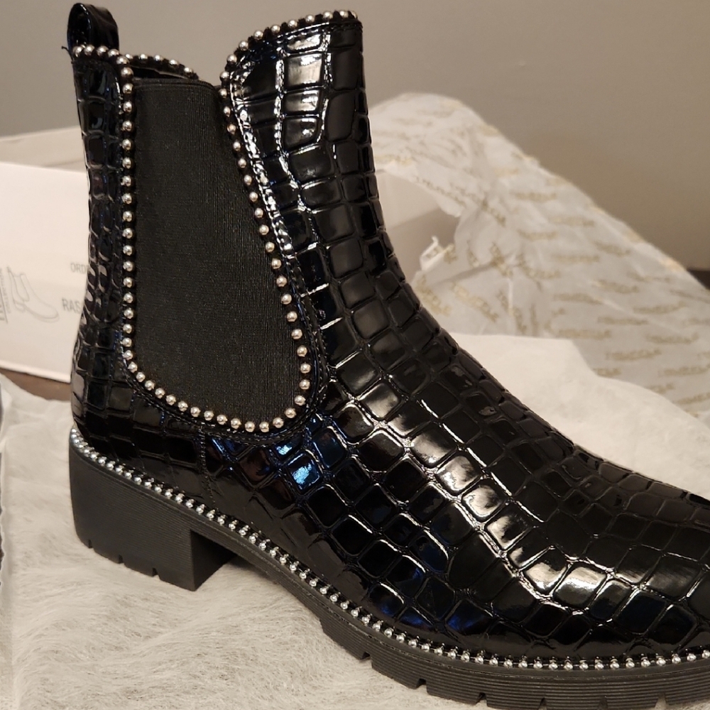 Black Croc-Embossed Boots